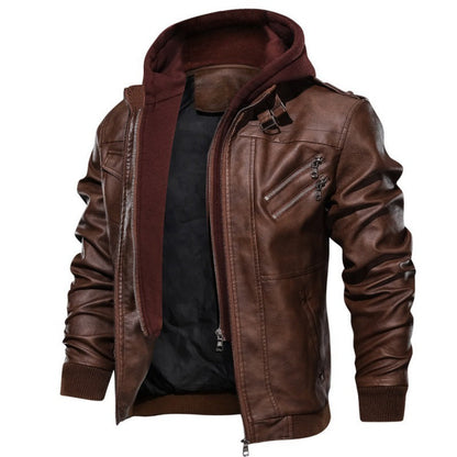 Men's Modern Leather Jacket Detachable Hood