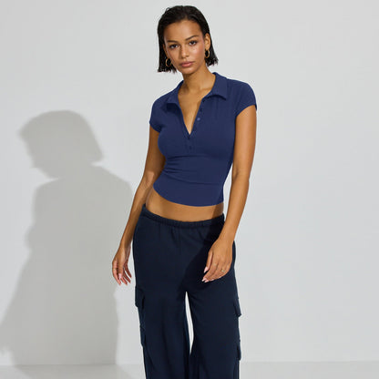 Women's Polo Shirt Short Modern Buttons