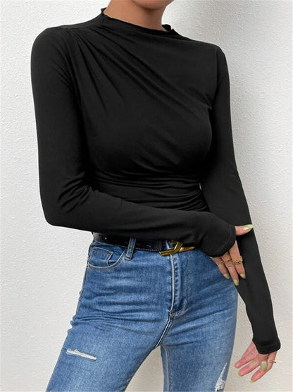 Women's Elegant Long-Sleeved Shirt with Gathers and a Feminine Cut