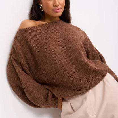 Damen Weicher Off-Shoulder Pullover Trendig Übergröße - IdealeKleiden
