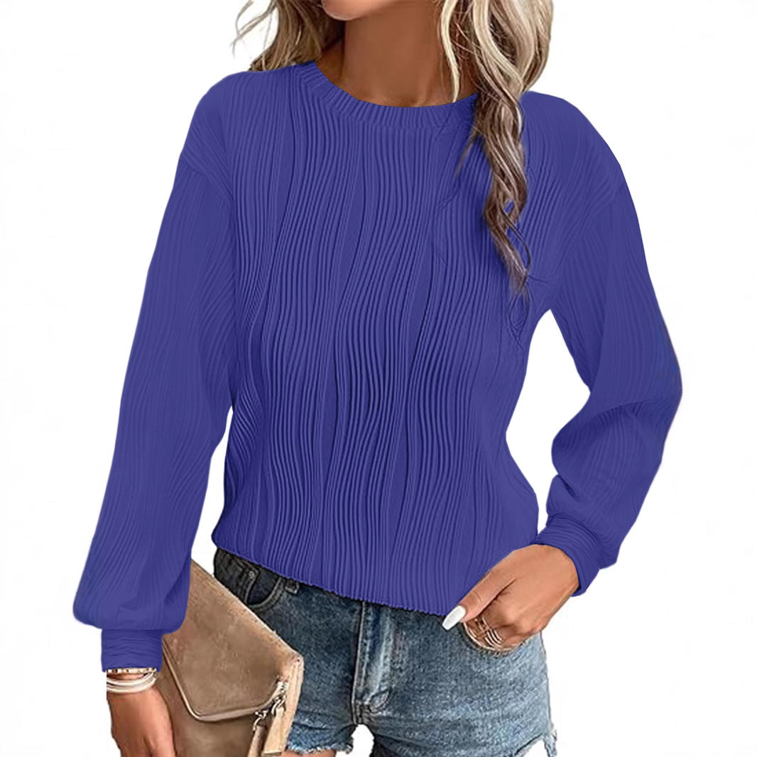 Damen Plisseepullover Langarm Elegant - IdealeKleiden