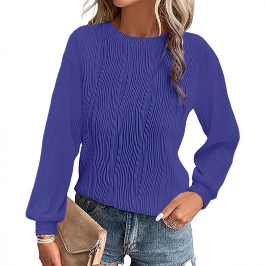 Damen Plisseepullover Langarm Elegant - IdealeKleiden