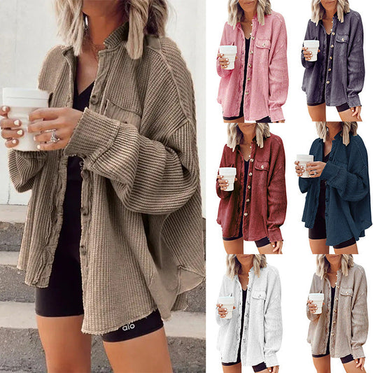 Damen Overshirt Lässig Strukturiert mit Knopfverschluss - IdealeKleiden