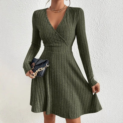 Damen Wickelkleid Langärmlig Struktur Optik - IdealeKleiden
