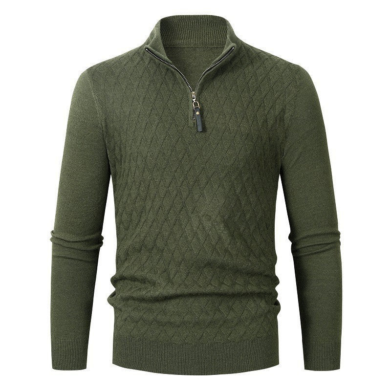 Men's Knitted Sweater Diamond Pattern Modern Zipper