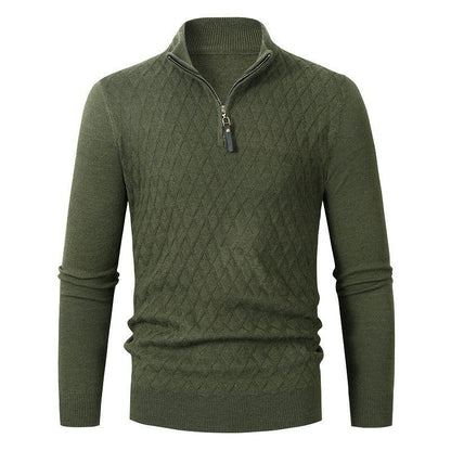 Men's Knitted Sweater Diamond Pattern Modern Zipper