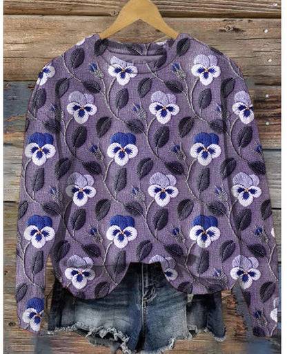 Fashionable Floral Sweater Casual Chic