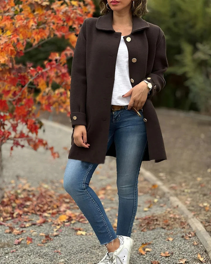 Women's Modern Wool Jacket with Pockets and Buttons