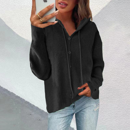 Women's Cardigan Hood Button Placket Elegant Outerwear