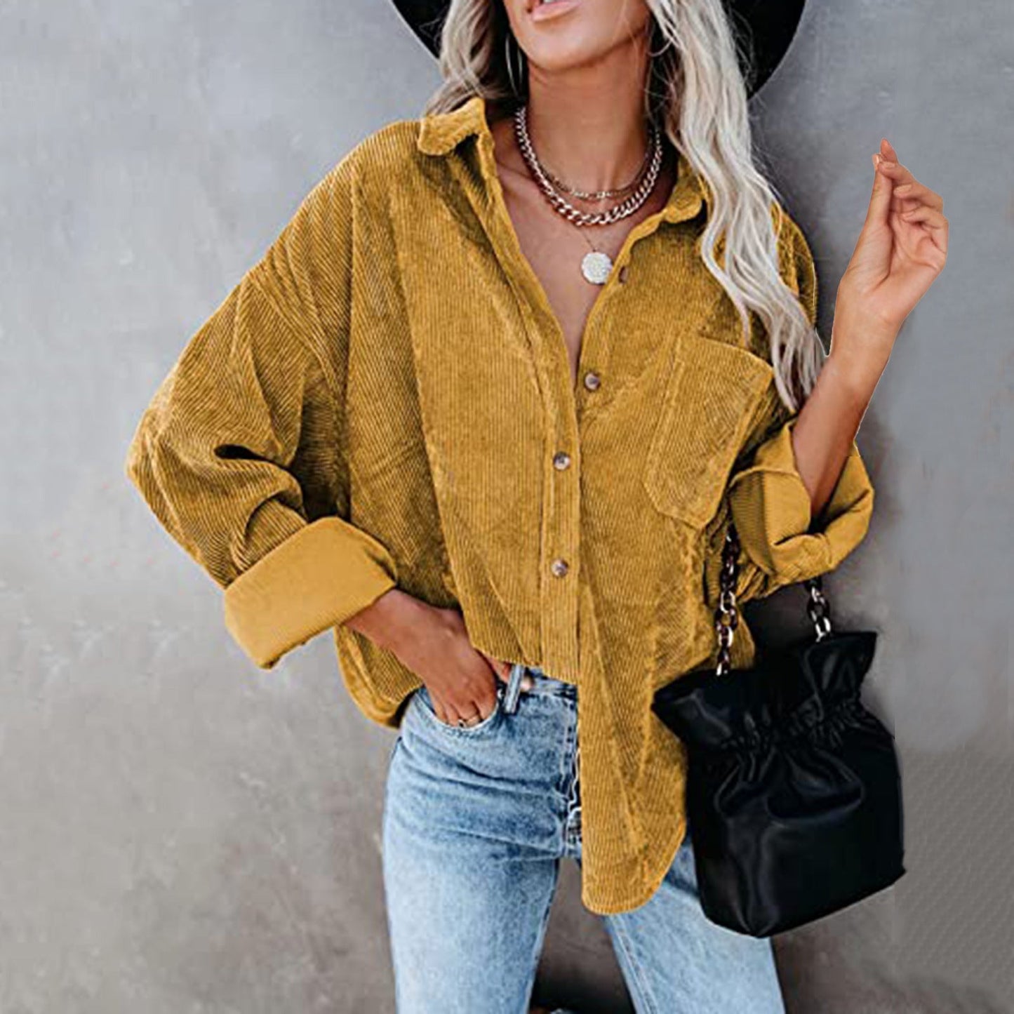 Women's Oversized Corduroy Blouse Comfortable Elegant