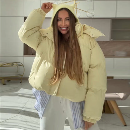 Women's Quilted Jacket Warm Hooded Winter Jacket