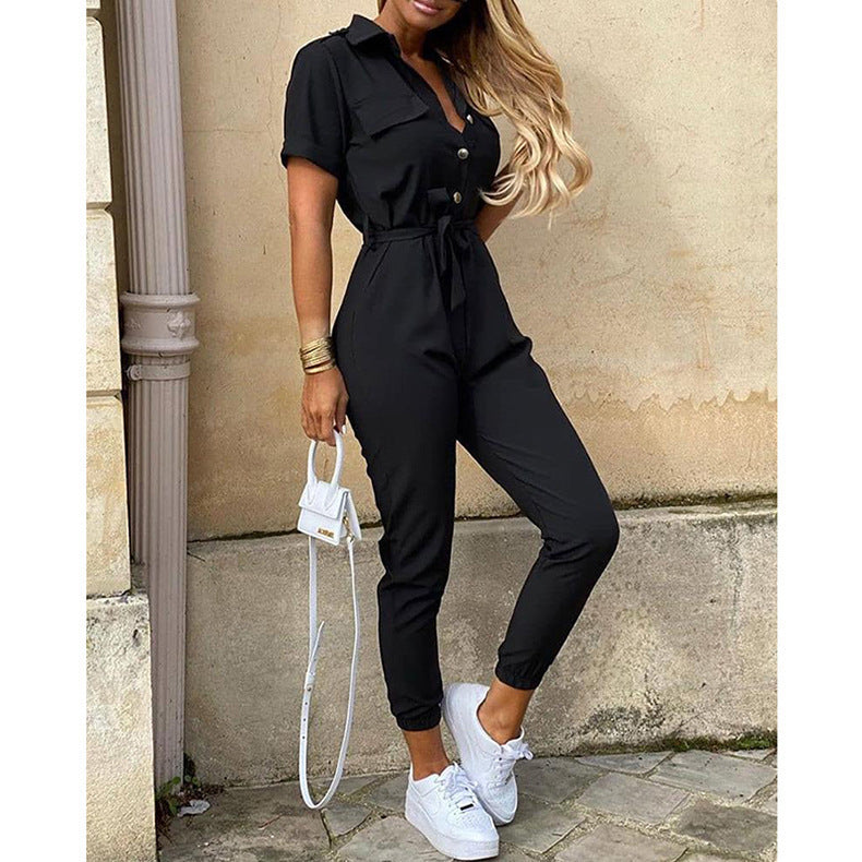Damen Jumpsuit Elegant Tailliert Knopfleiste