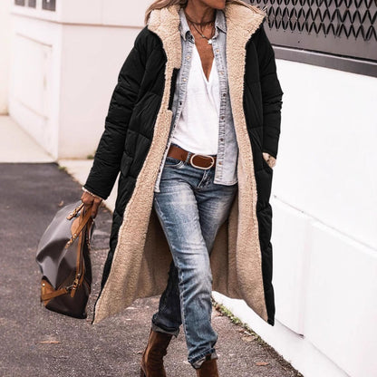 Damen Steppjacke Lang Kuschelig Fleece Winterjacke - IdealeKleiden