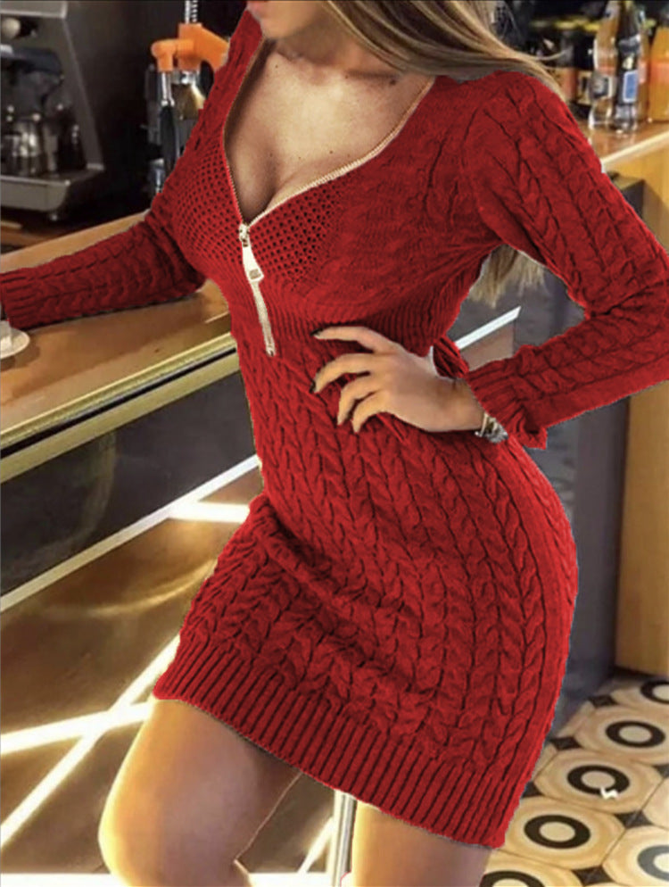 Women's Knitted Cable Knit Dress Elegant Long
