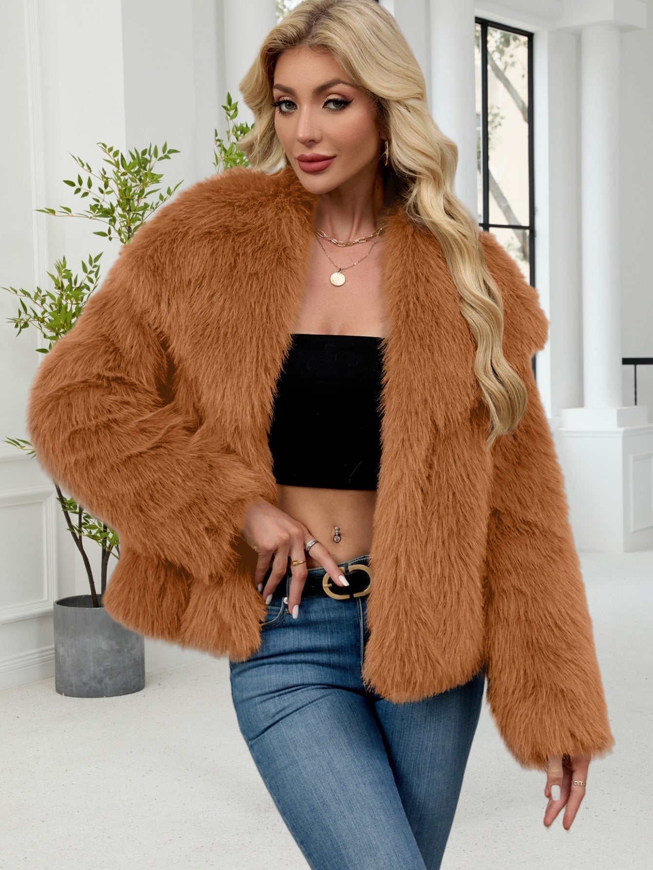Women's Oversized Faux Fur Jacket Soft Voluminous