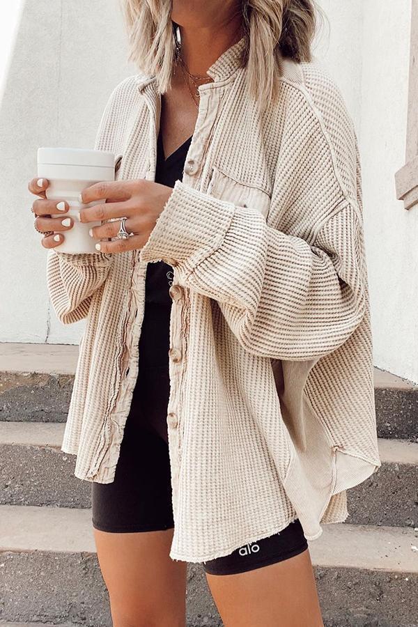 Women's Casual Textured Overshirt with Button Closure