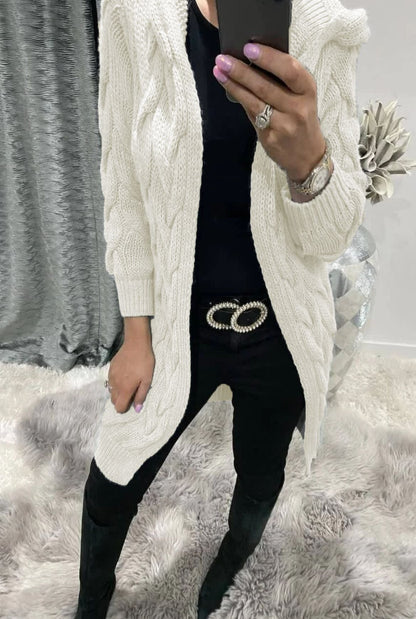 Women's Long Cable Knit Cardigan Elegant Design