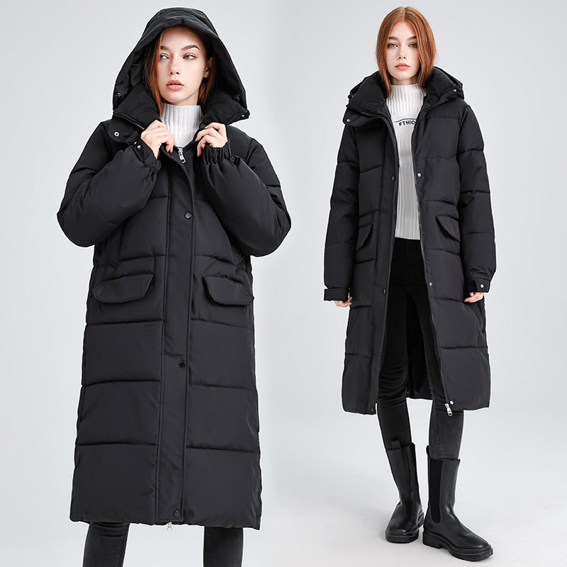 Damen Winterjacke Lang Isoliert Kapuze Warm - IdealeKleiden