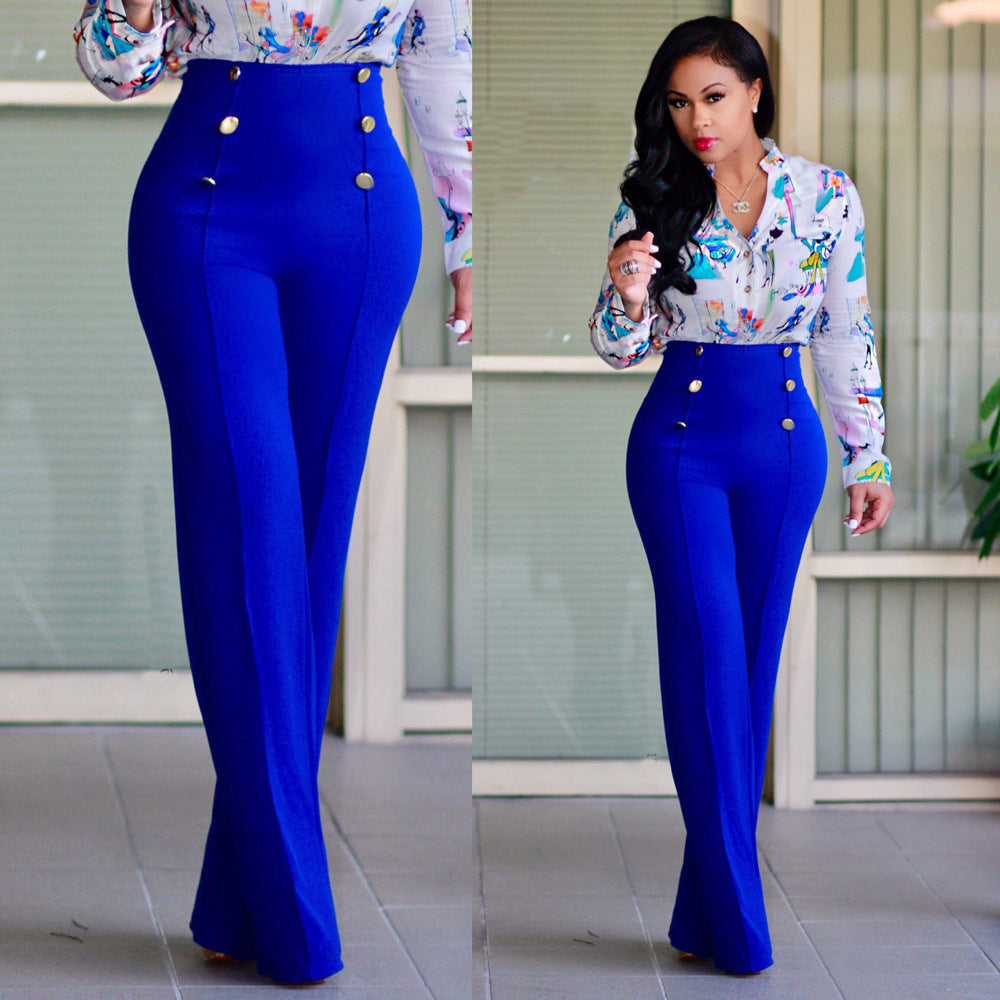 Women's Palazzo Pants High-Waisted Elegant Buttons