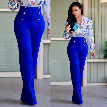 Women's Palazzo Pants High-Waisted Elegant Buttons
