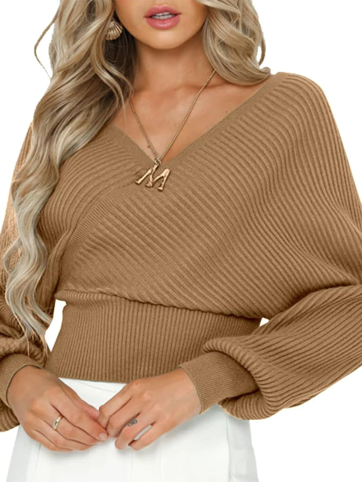 Women's Sweater Casual V-Neck Wide Sleeves