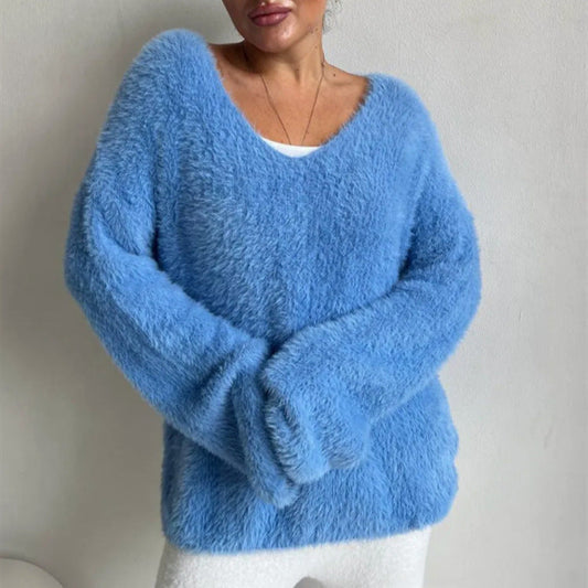 Damen Pullover Weich V-Ausschnitt Elegantes Design - IdealeKleiden