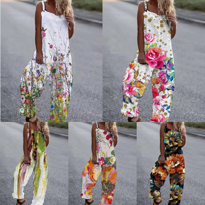 Damen Overall Blumenmuster Elegant Sommerkleidung - IdealeKleiden