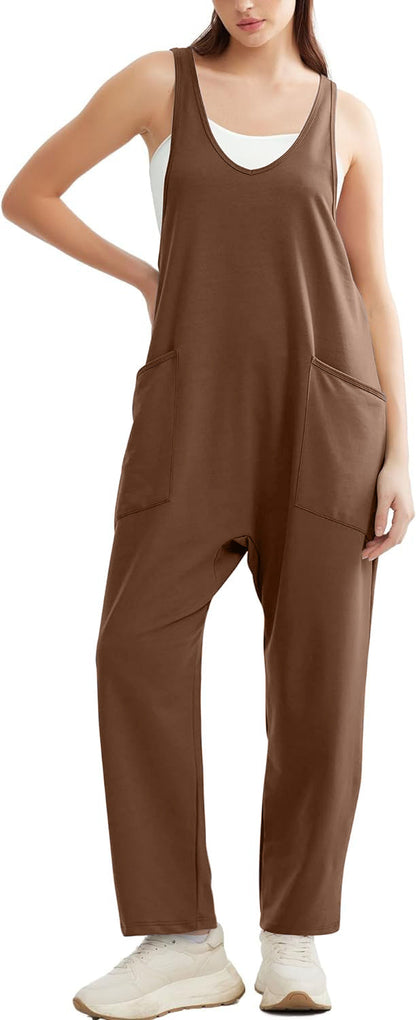 Women's Comfort Jumpsuit with Large Pockets and Stretch Fabric