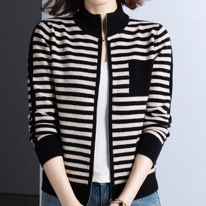 Women's Knitted Jacket Stand-Up Collar Zipper Elegant Outdoor Jacket