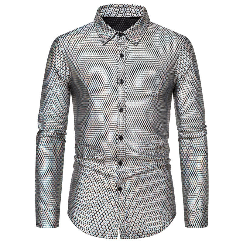 Men's Shirt Shiny Honeycomb Pattern Elegant