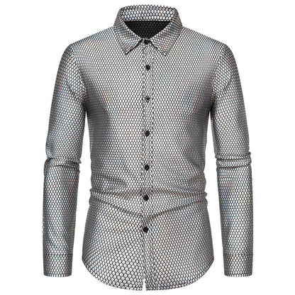 Men's Shirt Shiny Honeycomb Pattern Elegant