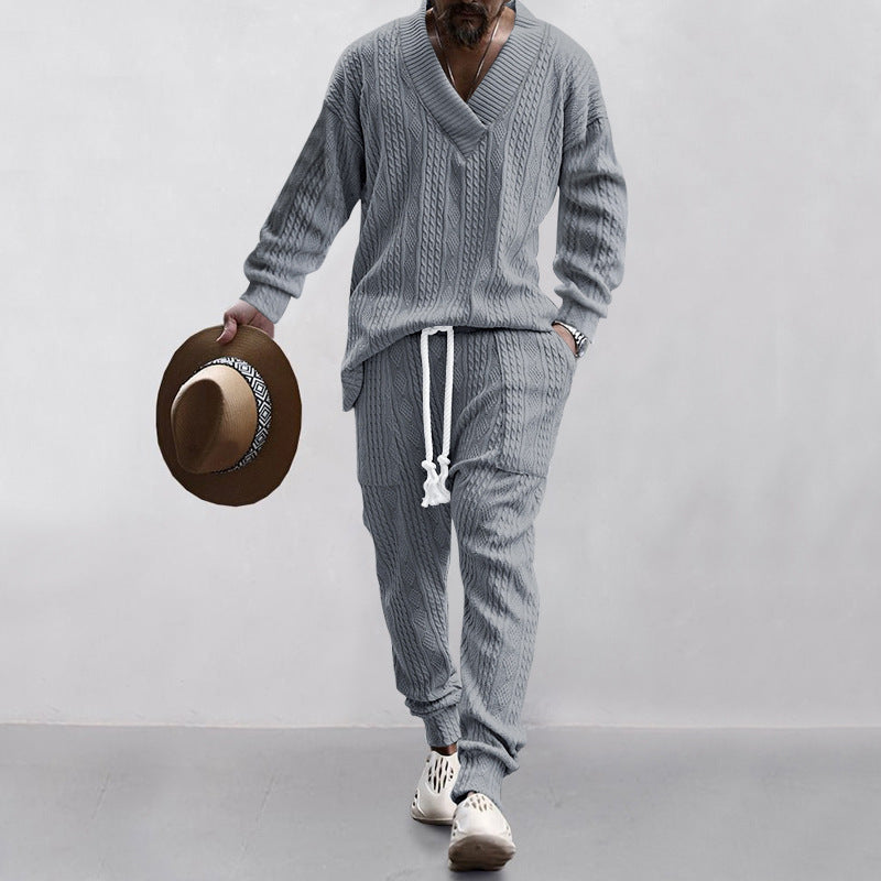 Men's Knitted Jumper Casual V-Neck Elastic
