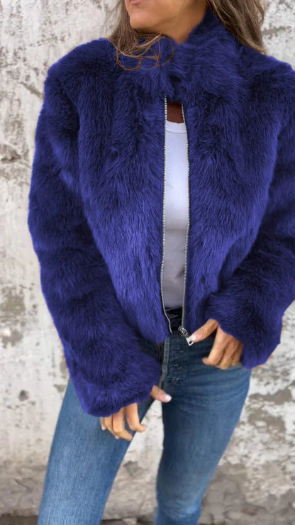 Women's Faux Fur Jacket Loose Fit High Collar