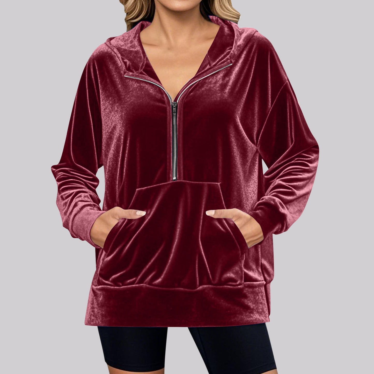 Damen Fleece Hoodie Kuschelig Mit Taschen
