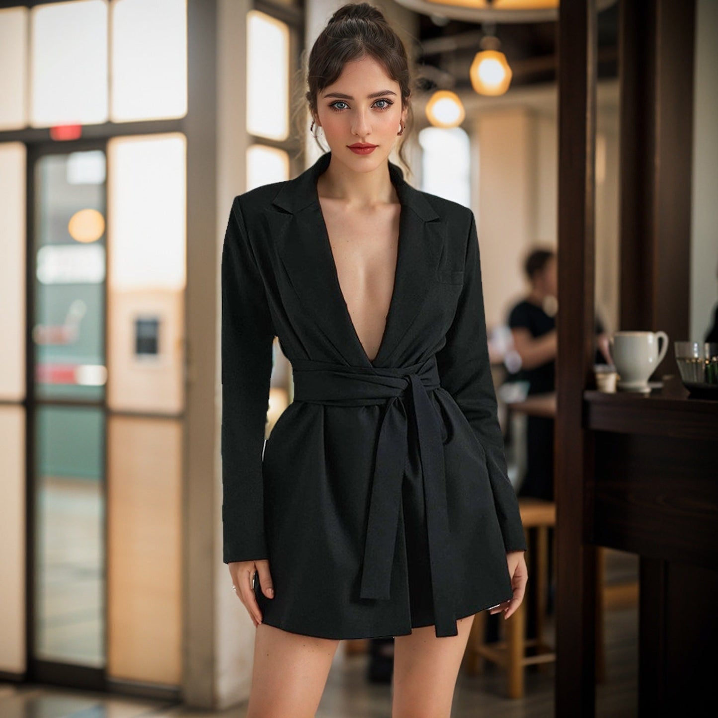 Women's Slim Fit V-Neck Long Sleeve Blazer