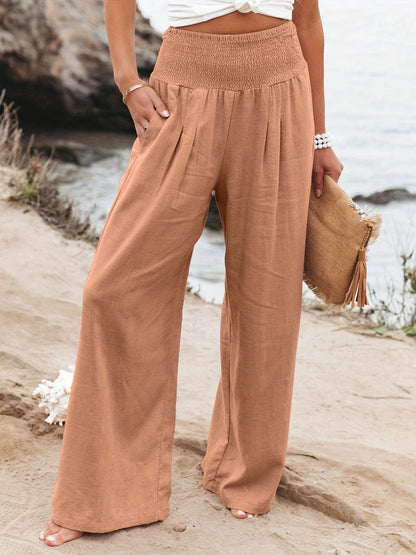 Women's Linen Trousers Wide Comfortable Pleated Skirt Effect