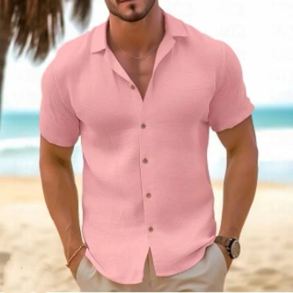 Men's Summer Shirt Short Sleeve Textured Cotton