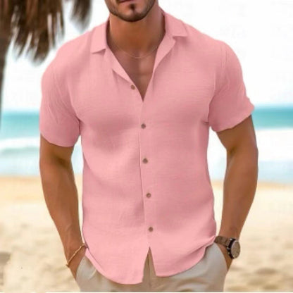 Men's Summer Shirt Short Sleeve Textured Cotton