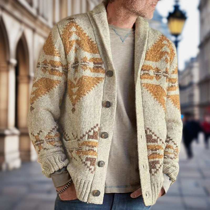 Men's Cardigan Geometric Pattern Soft Lining