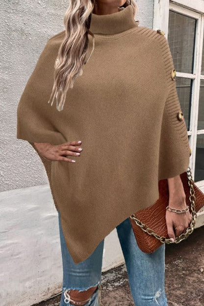 Women's Knitted Poncho High Collar Elegant Design