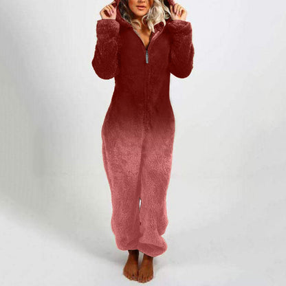 Women's Gradient Fleece Jumpsuit with Hood Trendy