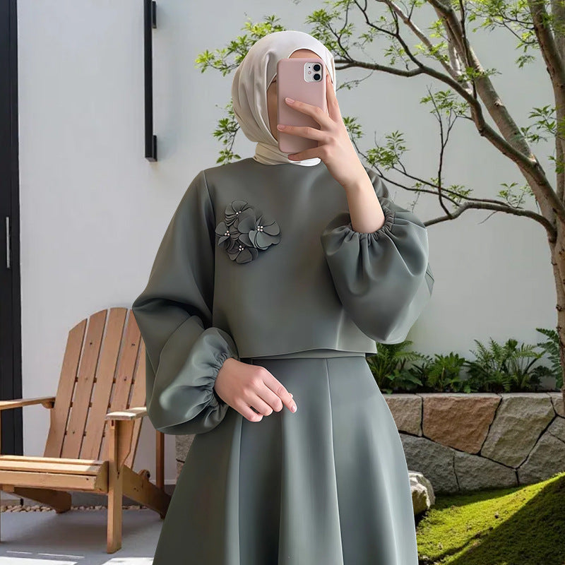 Women's Elegant Maxi Dress Floral Print Puff Sleeves
