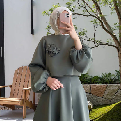 Women's Elegant Maxi Dress Floral Print Puff Sleeves