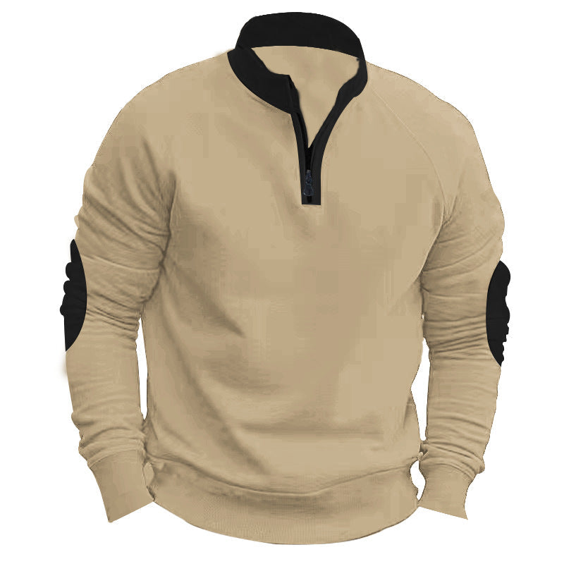 Men's Sports Pullover Quarter-Zip Contrast Sleeve Modern
