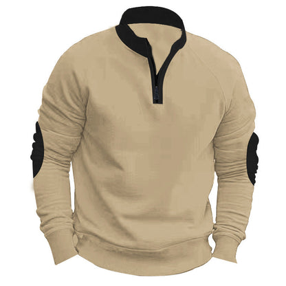 Men's Sports Pullover Quarter-Zip Contrast Sleeve Modern