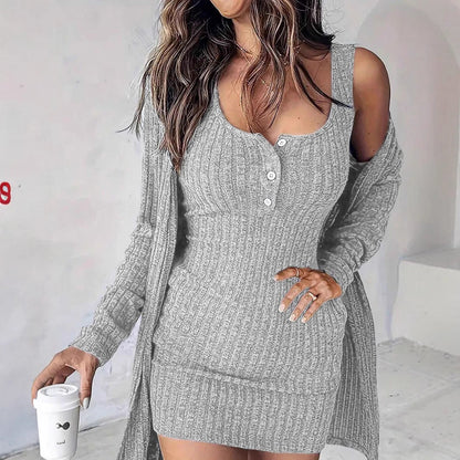 Women's Elegant Knit Dress with Buttons