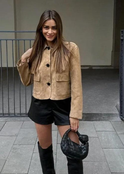 Stylish Wool Jacket Camel Beige Oversized