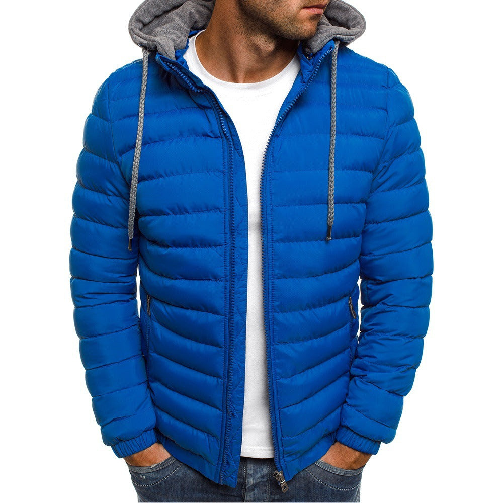 Men's Quilted Jacket Lightweight Hooded High Collar Outdoor
