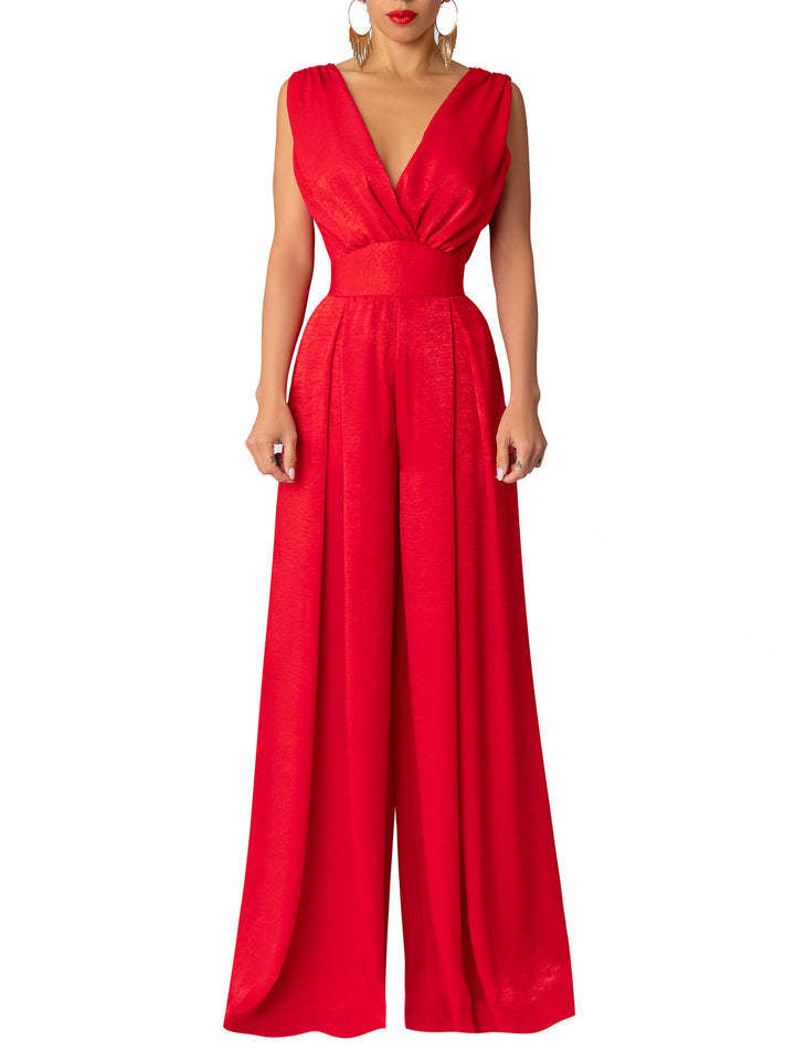Women's Elegant Jumpsuit V-Neck Wide Leg