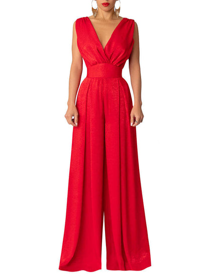 Women's Elegant Jumpsuit V-Neck Wide Leg